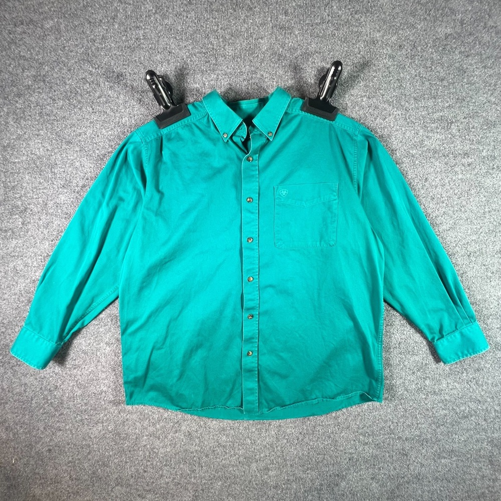 Ariat Pro Series Men XL Green Cotton Button Down Shirt Western Outdoor Work Wear